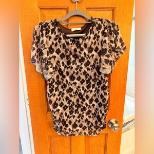 Leopard Print Flutter Sleeve Top - Brown/Black